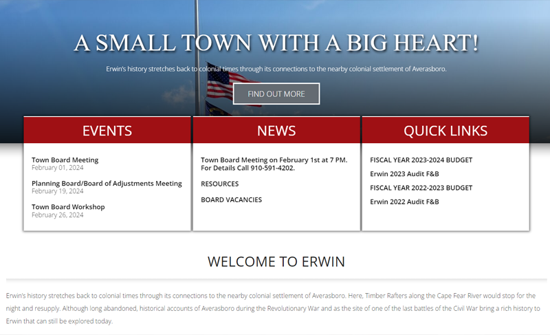 Minuteman Press Landing Page design for Town of Erwin