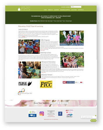 Website Responsive Design for Cape Fear Botanical Garden