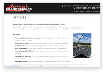 Hostin Service by Minuteman Press Web Design for Larry's Crane Service
